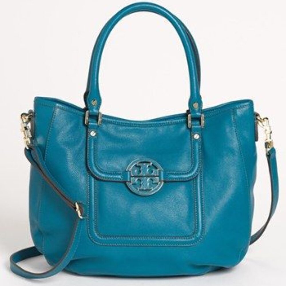 Tory Burch Amanda Classic Hobo Blue w Gold Hardware Bag